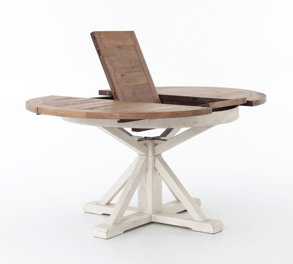 Hart Round Reclaimed Wood Pedestal Extending Dining Table Pottery Barn