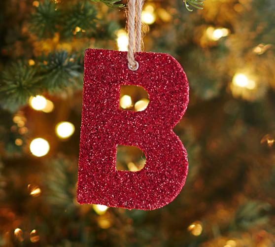 New 3.5" Red Glitter Initial Christmas Ornament-Choose F or N 