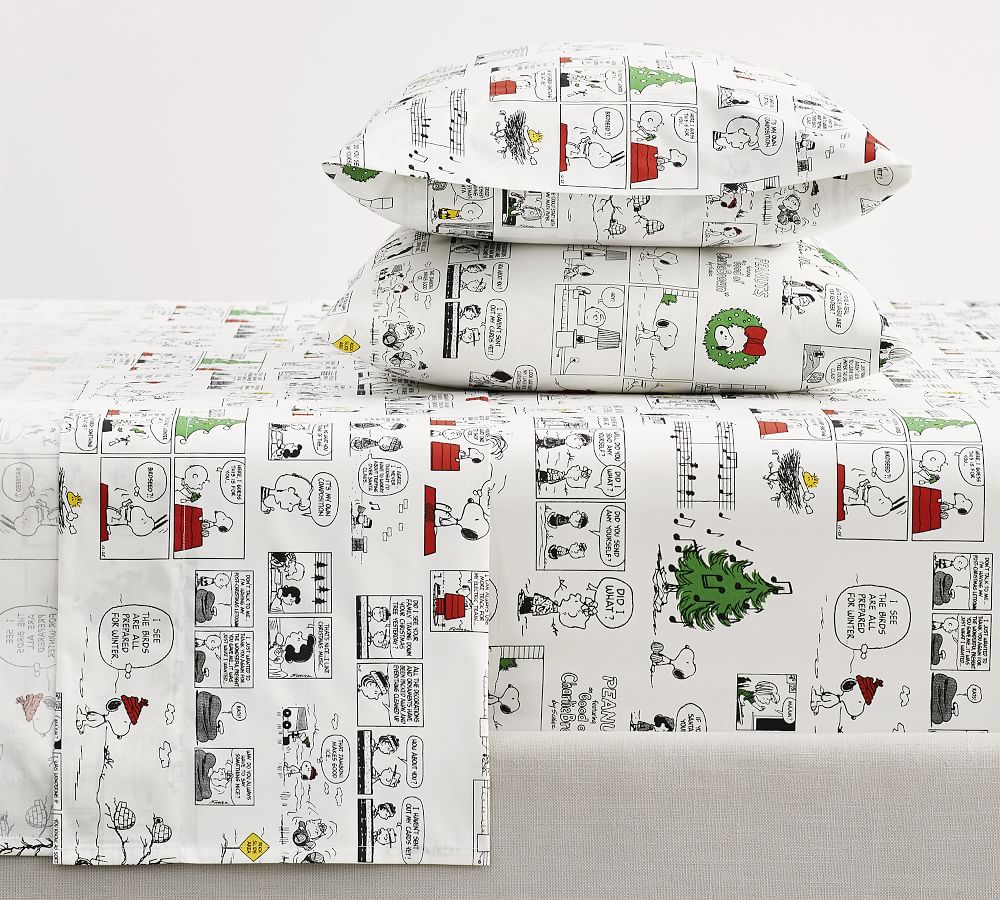 Peanuts™ Holiday Organic Cotton Sheet Set Pottery Barn