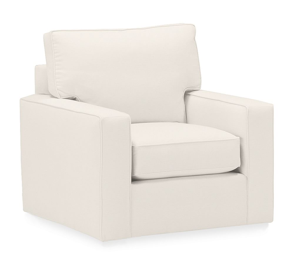 PB Comfort Square Arm Upholstered Swivel Armchair | Pottery Barn