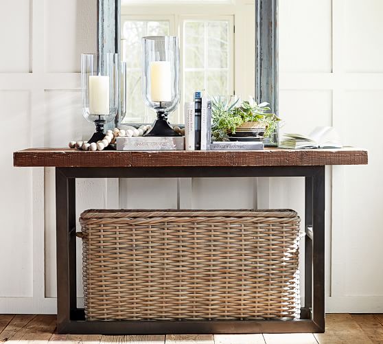 Griffin 68 Reclaimed Wood Console, Reclaimed Black Wood Console Table