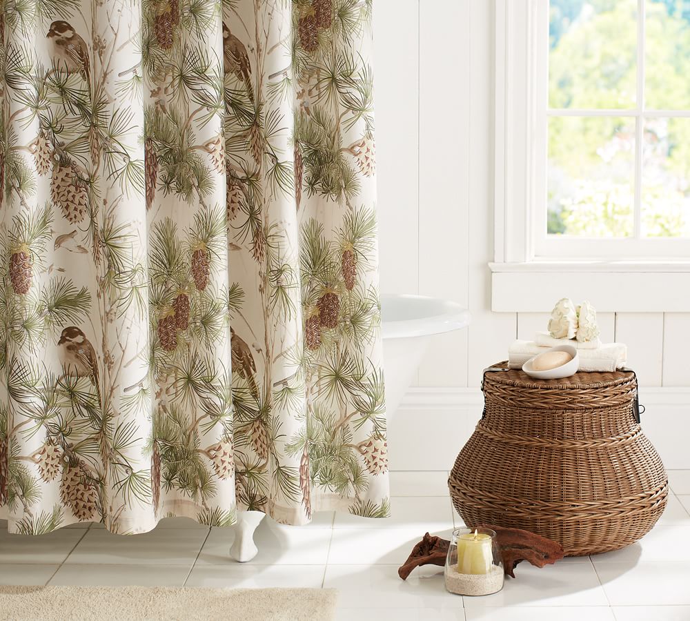 Snow Pine Bird Cotton Shower Curtain Pottery Barn