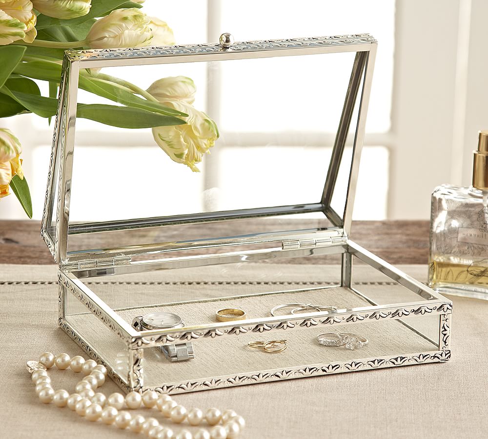 Jewelry Storage Organizer Case Box Glass Top  Collectibles Box Pick Liner Insert 