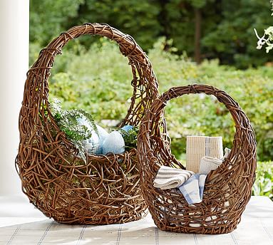 Natural Grapevine Twig Easter Basket with Rattan Bird Beautiful Rustic Basket 