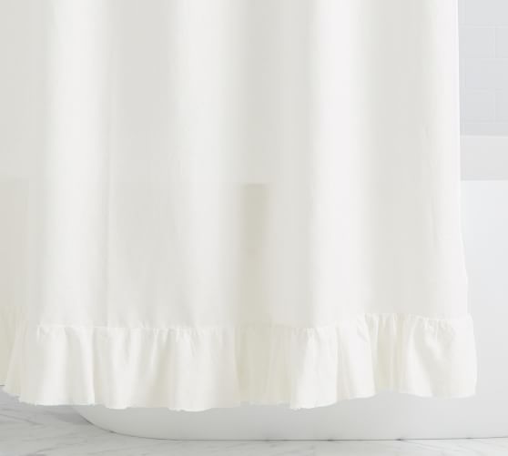 Belgian Flax Linen Ruffle Shower, Pottery Barn White Ruffle Shower Curtain