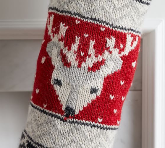 Knit Red Grey And Cream Large Snowman Fair Isle Pottery Barn Christmas Stocking 