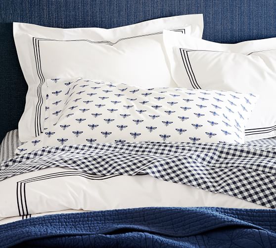 3pc Pottery Barn Kids Navy Blue GINGHAM Check TWIN SHEET Preppy Bed Bedroom PrOw 