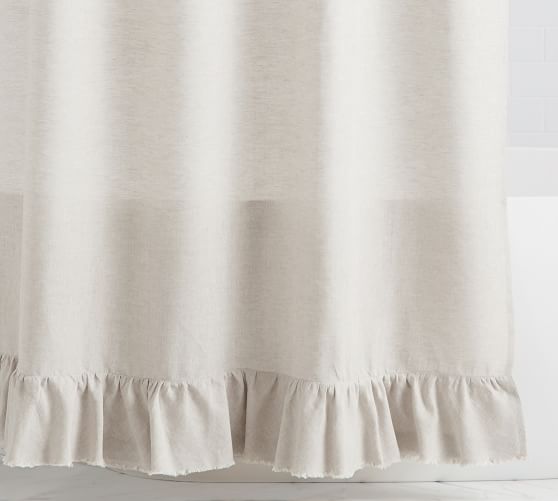 Belgian Flax Linen Ruffle Shower, Dark Gray Linen Shower Curtain