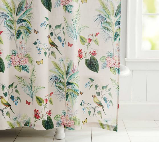 Lia Palm Cotton Shower Curtain, Pottery Barn Shower Curtains Birds