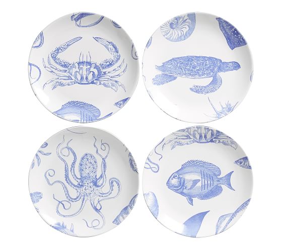 set of 4 New with netting. Pottery Barn Sea Life Critter Melamine Salad Plates 