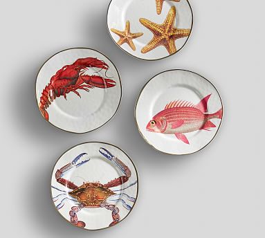 set of 4 New with netting. Pottery Barn Sea Life Critter Melamine Salad Plates 