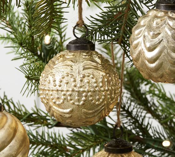 Pottery Barn Oxidized Gold Round Christmas Ornament Large 1 Each 