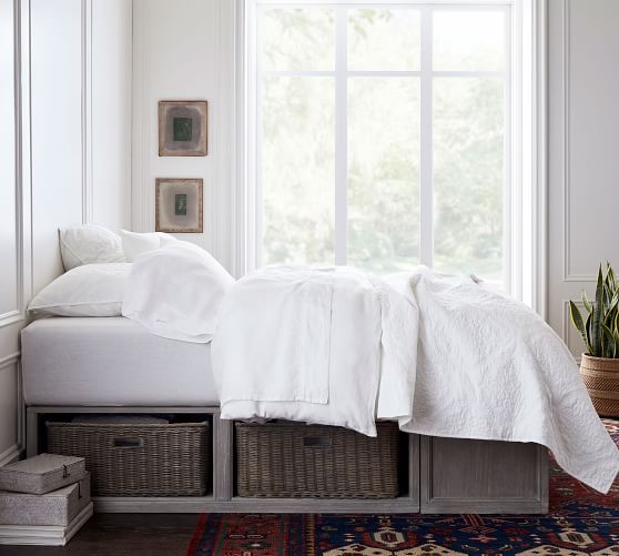 Stratton Storage Platform Bed With, Pottery Barn King Bed With Storage