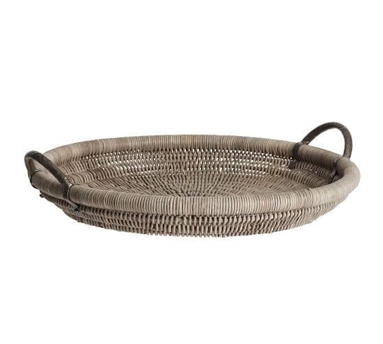 Round Woven Decorative Tray With, Large Round Basket Tray