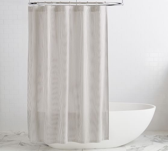 Wheaton Striped Organic Shower Curtain, Pottery Barn White Ruffle Shower Curtain