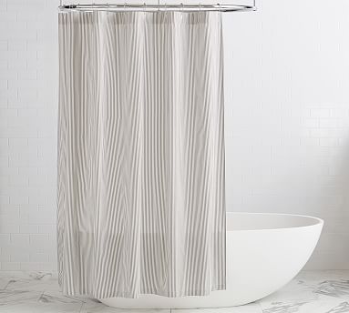 Wheaton Striped Organic Shower Curtain, Pottery Barn White Linen Shower Curtain
