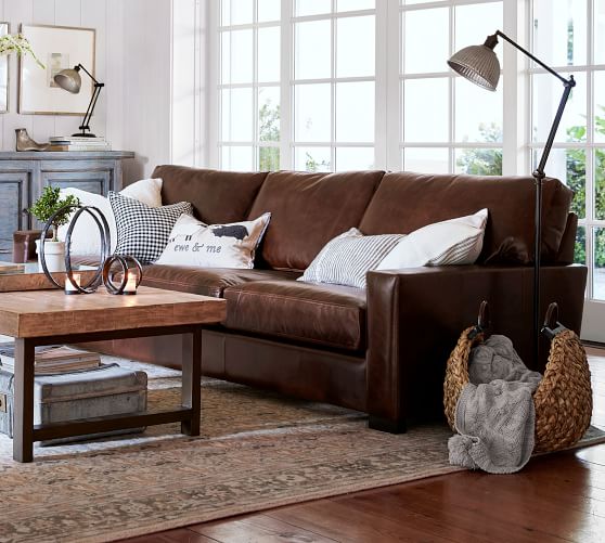 Turner Square Arm Leather Sofa, Pottery Barn Brown Leather Sofa Bed