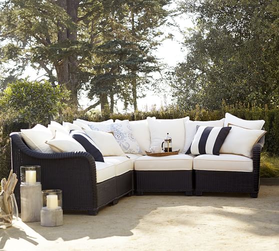 Palmetto All Weather Wicker Outdoor Sectional Components Black Pottery Barn - Build Your Own Rattan Furniture