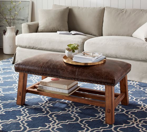 Caden Petite Leather Ottoman Pottery Barn Caden Petite Leather Ottoman Pottery Barn, Leather Pouffe Coffee Table