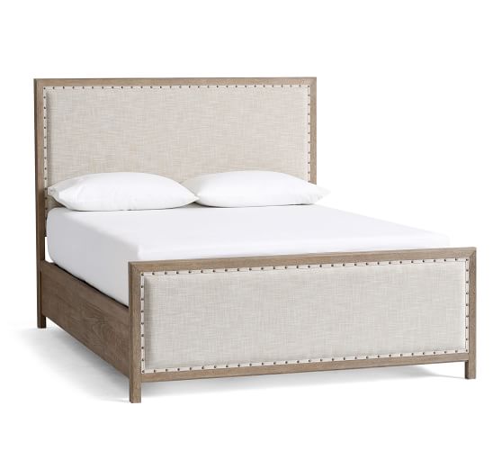 Solid Wood Upholstered Bed Pottery Barn, Wooden Bed With Tufted Headboard