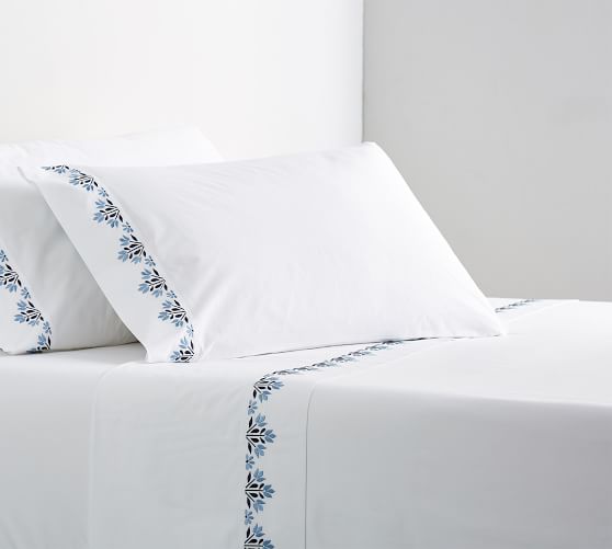 Blossom Embroidered Organic Percale Sheet Set