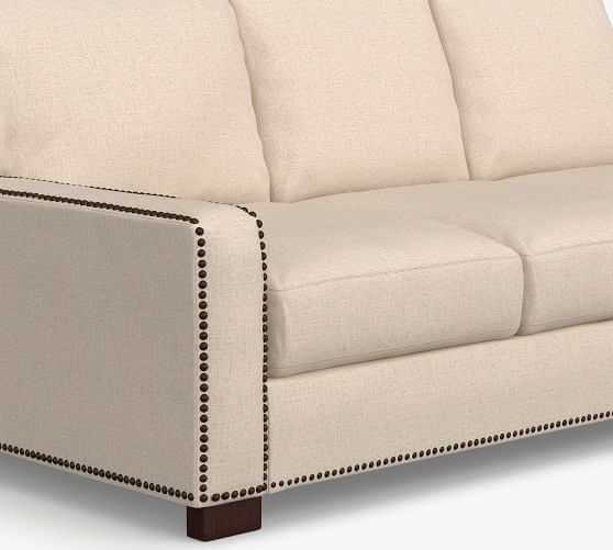 Turner Square Arm Fabric Sofa With, Leather Nailhead Sofa Ivory