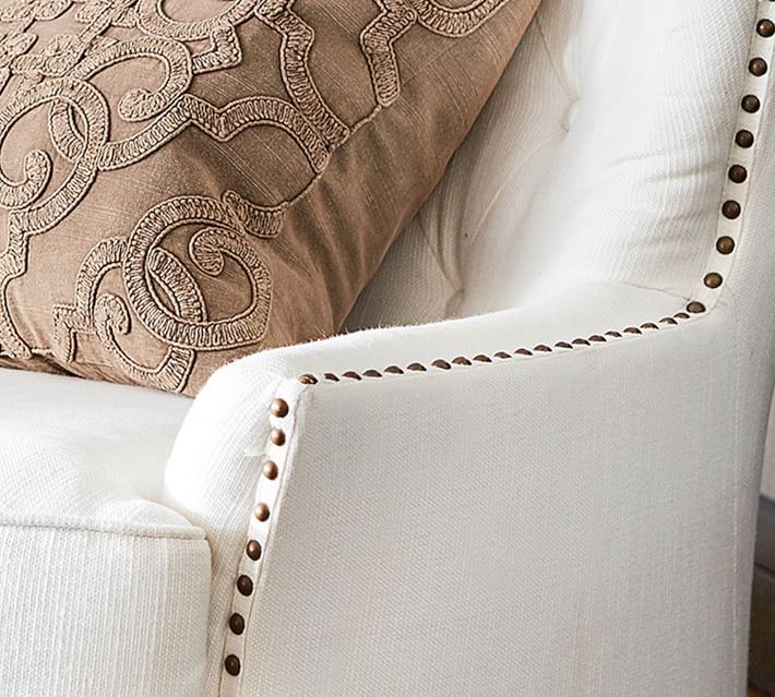 Cardiff Tufted Upholstered Armchair with Nailheads Pottery Barn