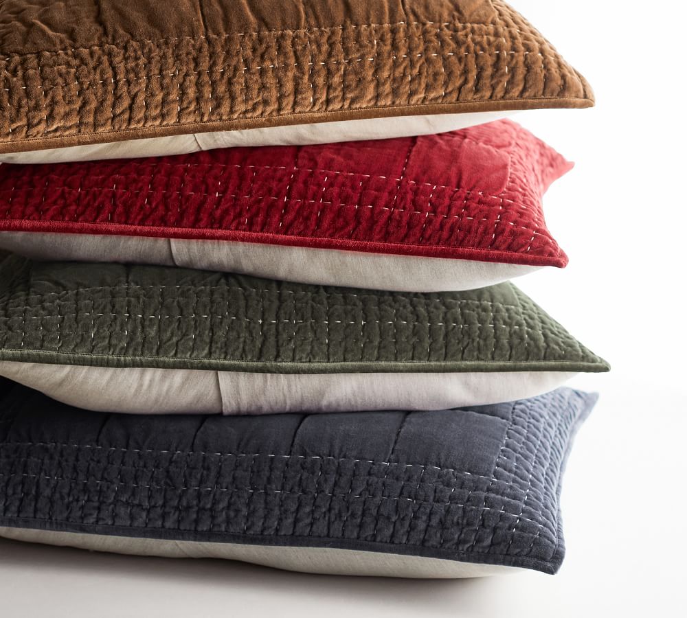 Velvet Handcrafted Box Stitch Quilted Sham Pottery Barn