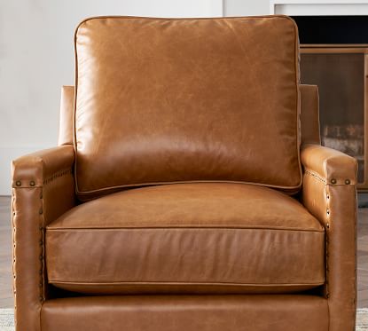 Tyler Leather Square Arm Armchair, Camel Colored Leather Chairs