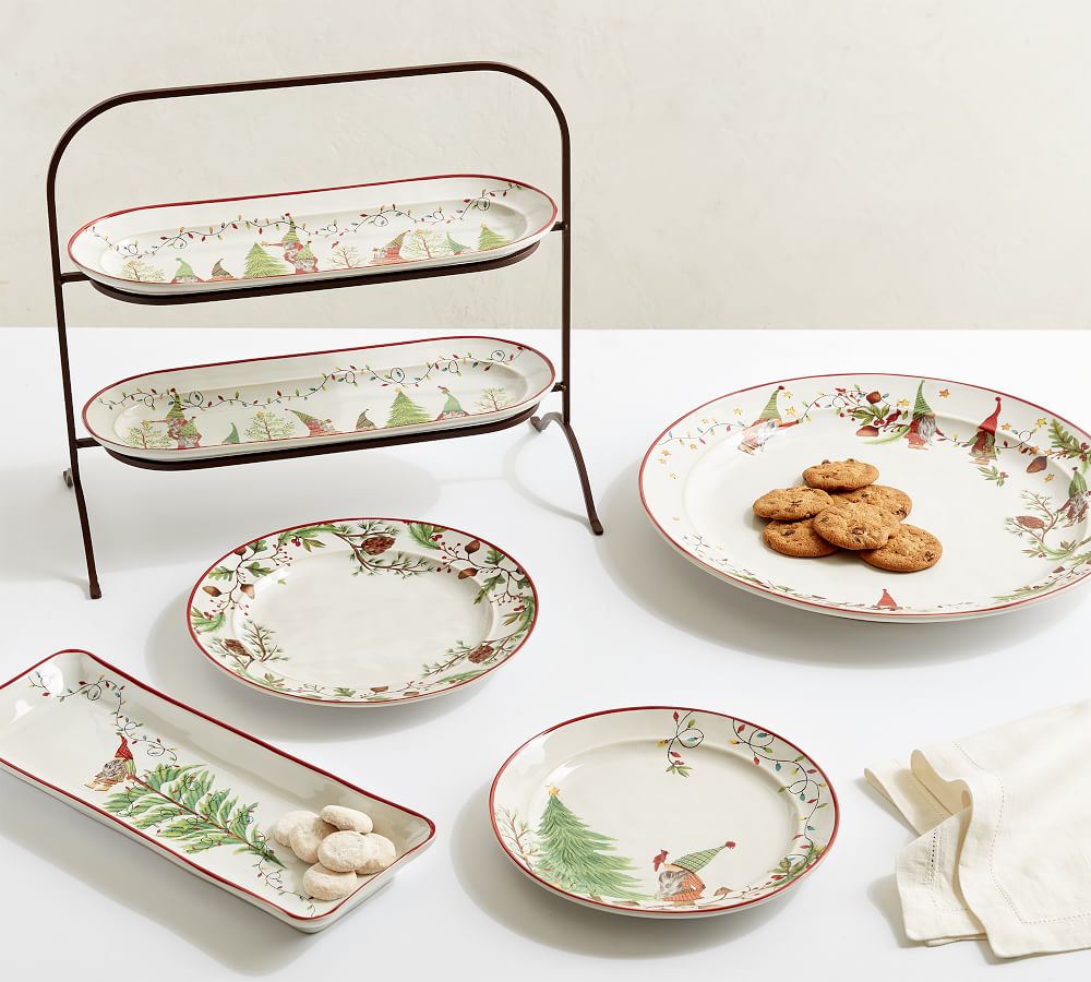 Forest Gnome Pinecone Stoneware Dinner Plates Set of 4 Pottery Barn