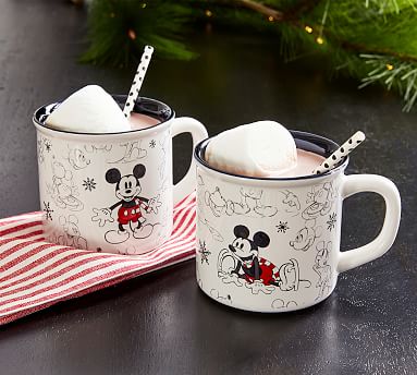 Pottery Barn SET 2 cup Mickey Mouse Minnie Thanksgiving holiday gift turkey kid 