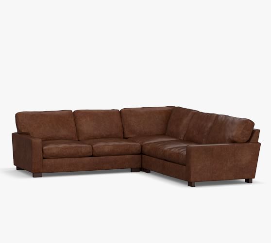 Turner Square Arm Leather 3 Piece L, Pottery Barn Turner Leather Sofa