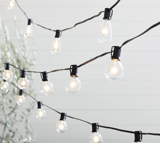 Pottery Barn Set Of 20 Cafe String Lights Clear Globe Bulbs W/6” Shade Outdoor 