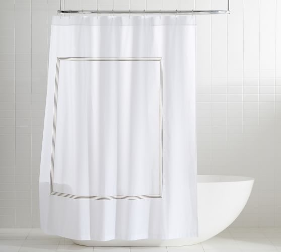 Grand Embroidered Organic Shower, White Shower Curtain With Tassels
