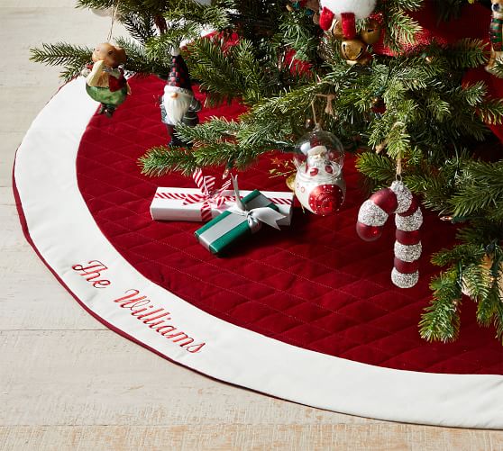 ANDERS CHRISTMAS TREE SKIRT 48" DIAMETER DISTRESSED BRICK RED QUILTED RUCHING 