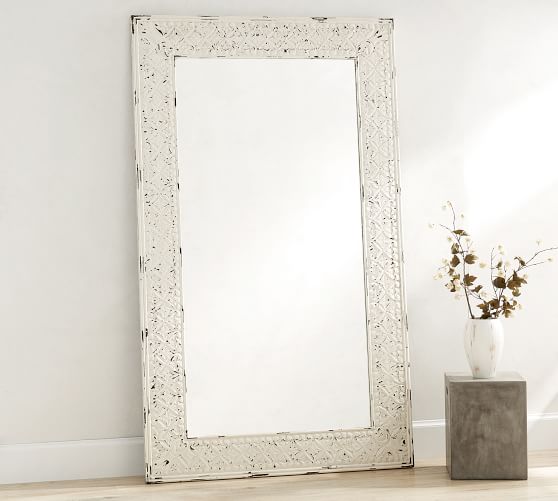 Tehama Wood Floor Mirror Standing, White Wood Frame Floor Mirror