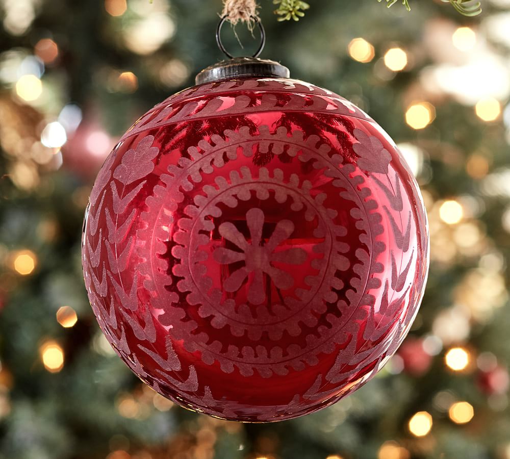 Etched Mercury Glass Ornament Sets Red Pottery Barn
