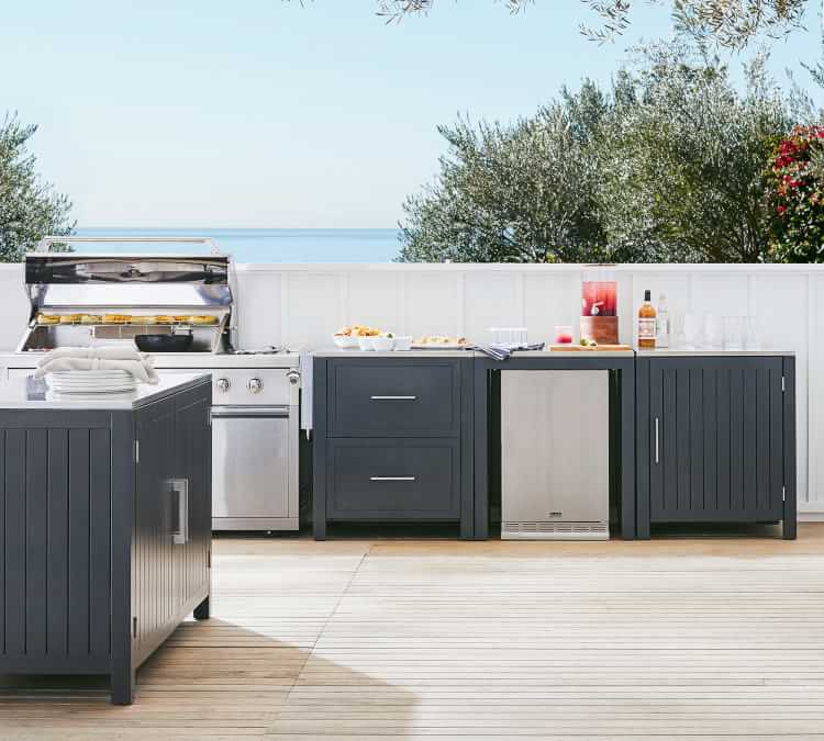 Indio Metal Outdoor Kitchen Convertable, Portable Stainless Steel Outdoor Kitchen Cabinet Patio Barn