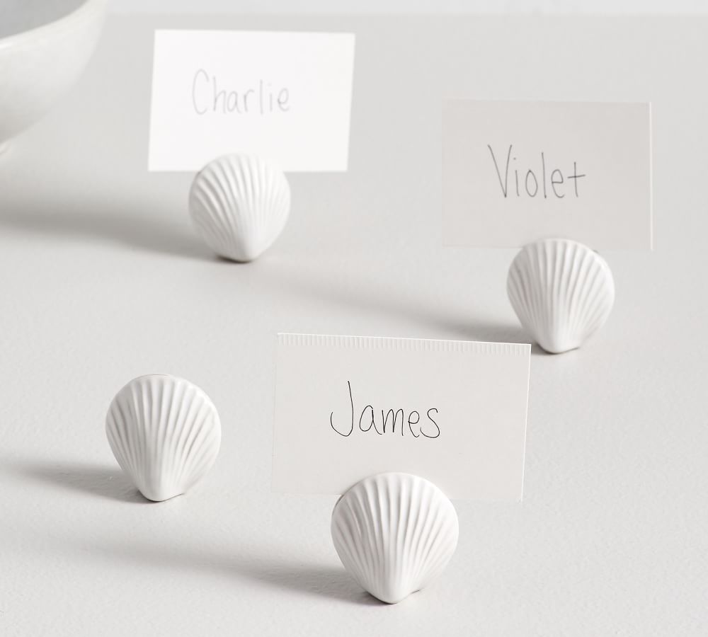 Besthc Pack of 50 Beach Themed Wedding Place Card Seashell Table Numbers Name Place Card
