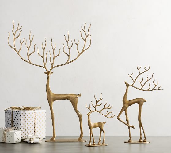 Pottery Barn Sculpted Reindeer Bronze Small Medium Deer Stag Christmas Decor 