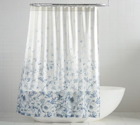 Pottery Barn Blue Florence Floral Organic Shower Curtain 72" 