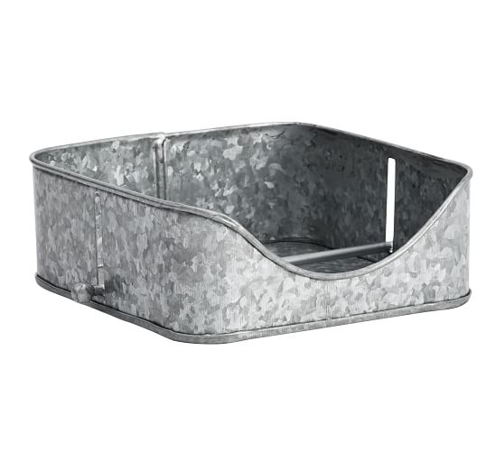 Rustic Details about   Silver Metal Galvanized Napkin Dispenser Holder Tray with Wood Handles 