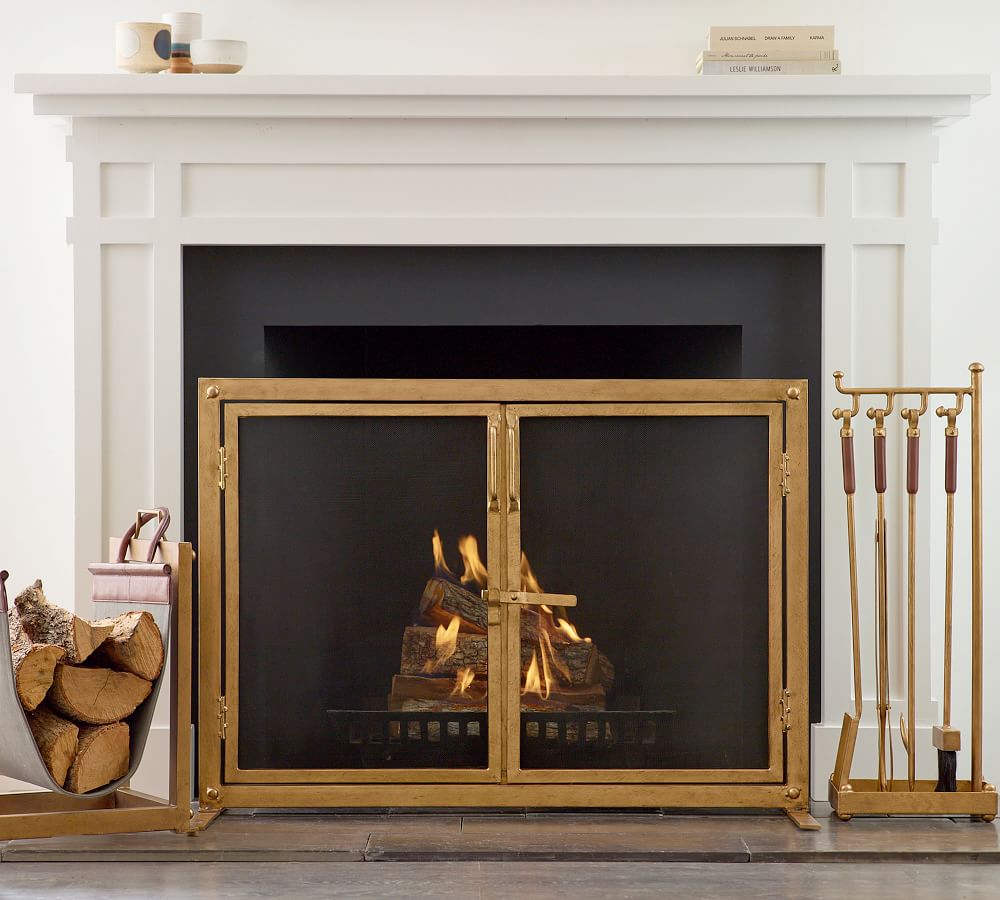 Industrial 44" Fireplace Screen with Doors Pottery Barn