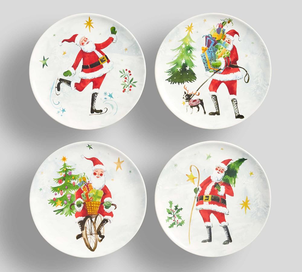 Pottery Barn Santa Claus Salad Plate Set of 4 NEW 