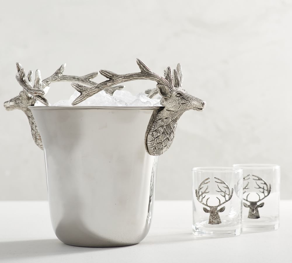 WILLIAMS-SONOMA REINDEER STAG ANTLERS SILVER STIRRERS APPETIZER PICK STICKS