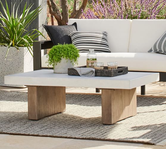 Perfect Pair Malibu Metal Sofa And Lounge Chair Pomona Concrete Coffee Table Pottery Barn Malibu Metal Sofa And Lounge Chair, Cement And Wood Coffee Table