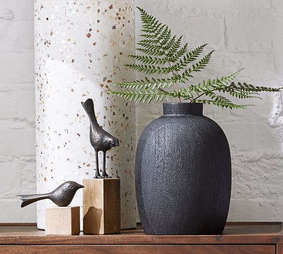Design 8 Craft Trade Brass/Wooden Flower Pot Vase Set of 2 Decorative Printed Showpiece for Home Décor/Lounge/Dining Area/Living Room