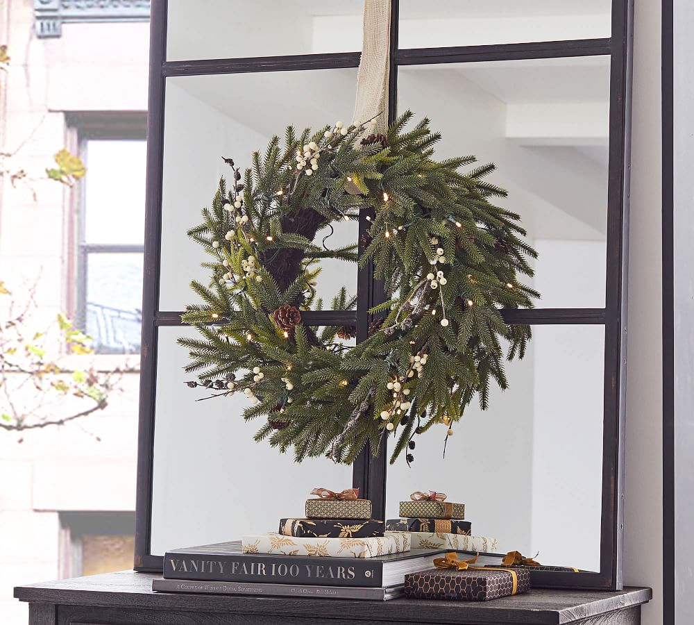 PreLit Woodland Pine Wreath & Garland Pottery Barn