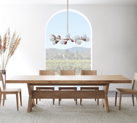 Modern Farmhouse Extending Dining Table, Light Wooden Dining Room Chairs
