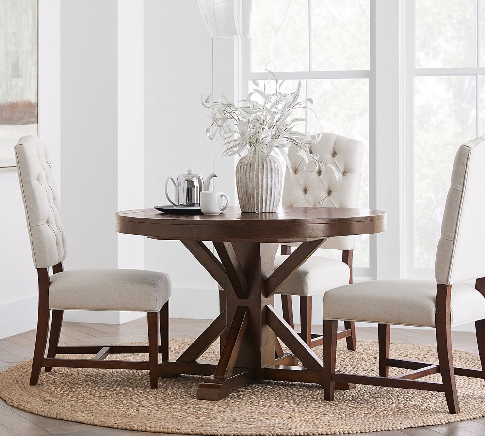A pottery barn Benchwright Round Pedestal Extending Dining Table